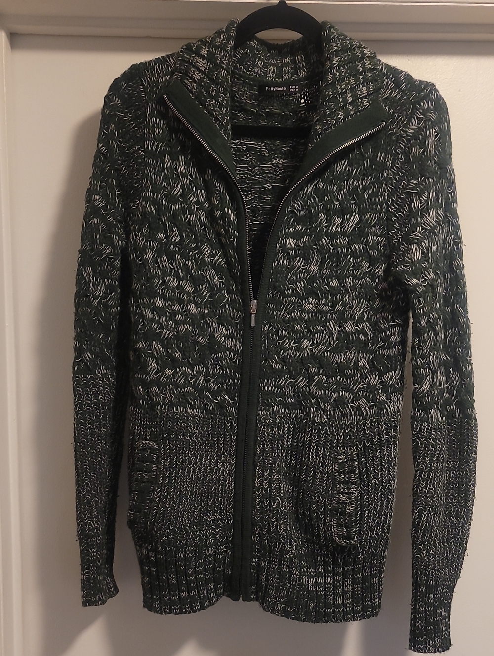 Patty Boutik Green Marled Zip-Up Knit Sweater